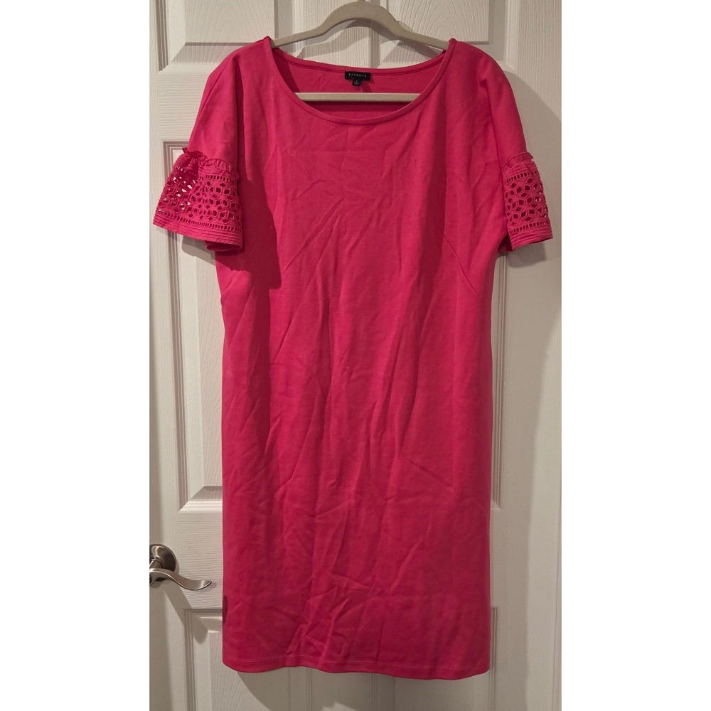 Talbots Pink 100% Cotton Shift Dress Crochet Lace Sleeve Detail Women's Large L